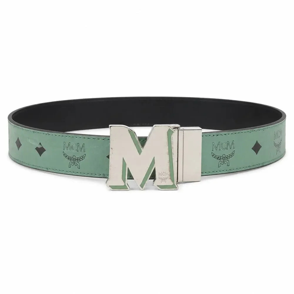 MCM Claus M Reversible Green Black Leather Belt 42 1.5